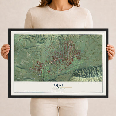 Map of Ojai, California, 12 x 18 inch print in a black wood frame