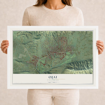 Map of Ojai, California, 12 x 18 inch print in a white wood frame