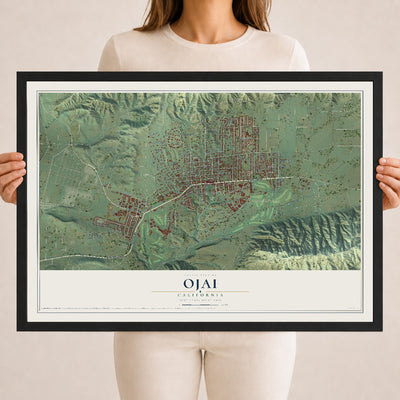 Map of Ojai, California, 18 x 24 inch print in a black wood frame