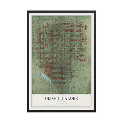 Map of Old Fig Garden, California, 12 x 18 inch print in a black wood frame