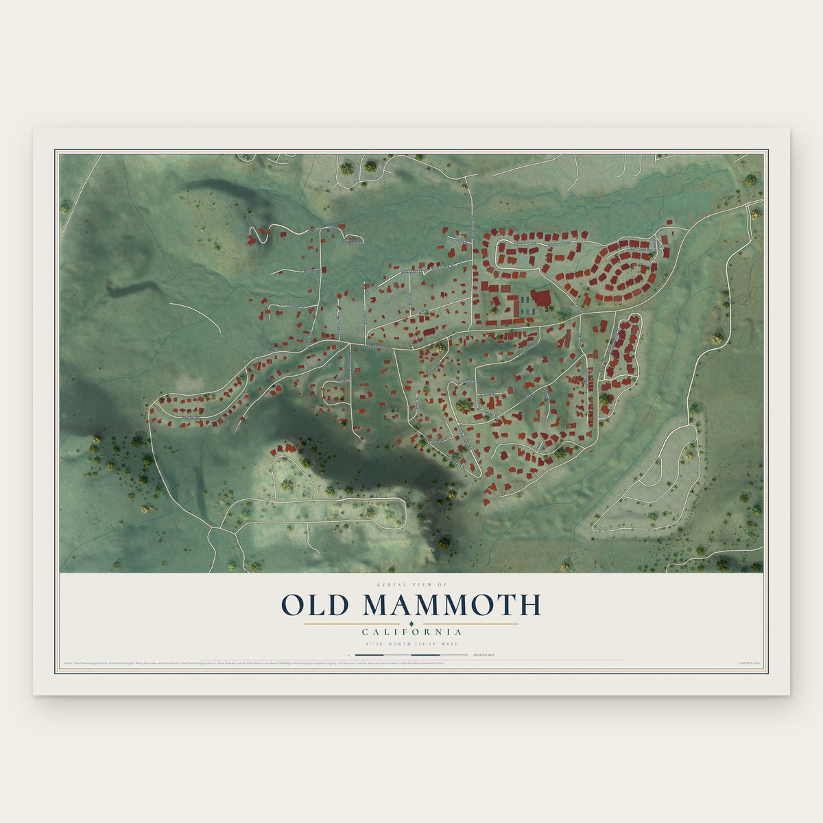 Old Mammoth, California map print, the full design