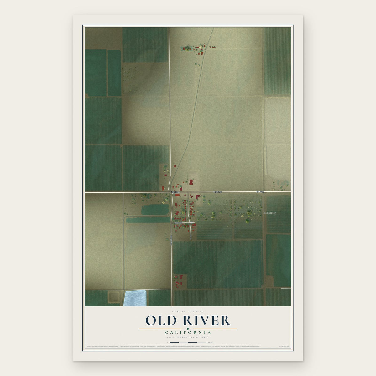 Old River, California map print, the full design