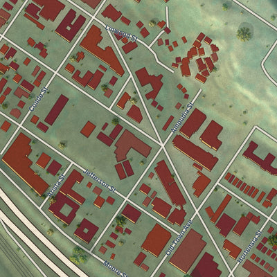 Close-up of the map of Old Town San Diego, California print showing street and building detail