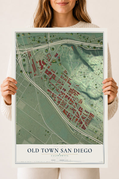 Map of Old Town San Diego, California, 18 x 24 inch unframed archival matte print