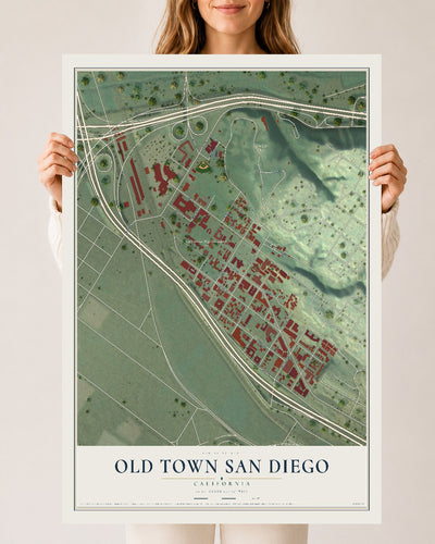 Map of Old Town San Diego, California, 24 x 36 inch unframed archival matte print