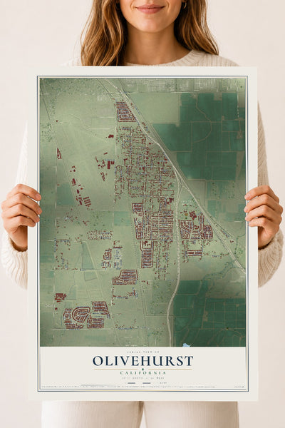 Map of Olivehurst, California, 18 x 24 inch unframed archival matte print