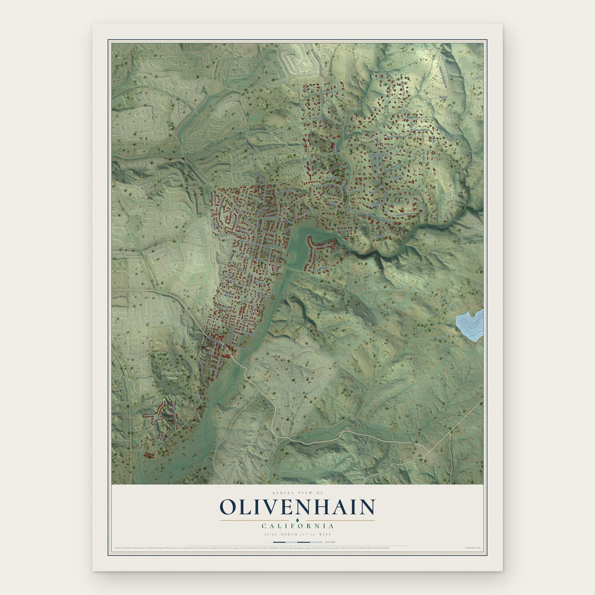 Olivenhain, California map print, the full design