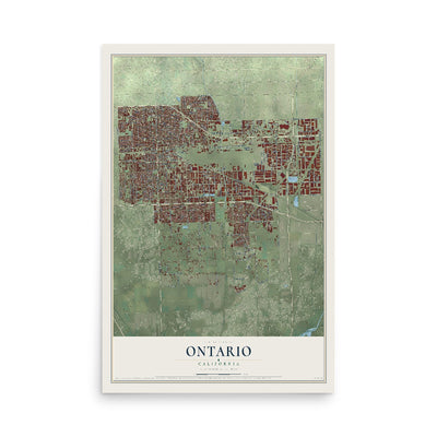 Map of Ontario, California, 12 x 18 inch unframed archival matte print