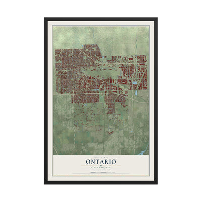 Map of Ontario, California, 12 x 18 inch print in a black wood frame