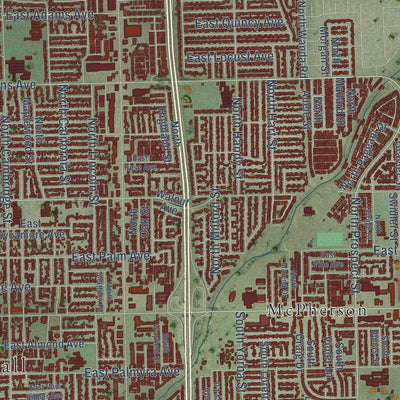 Close-up of the map of Orange, California print showing street and building detail