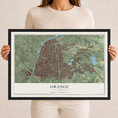Map of Orange, California, 12 x 18 inch print in a black wood frame