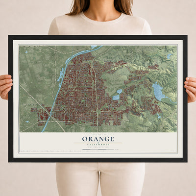 Map of Orange, California, 18 x 24 inch print in a black wood frame
