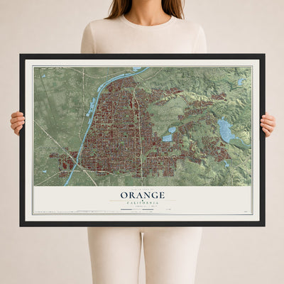 Map of Orange, California, 24 x 36 inch print in a black wood frame