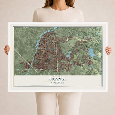 Map of Orange, California, 24 x 36 inch print in a white wood frame