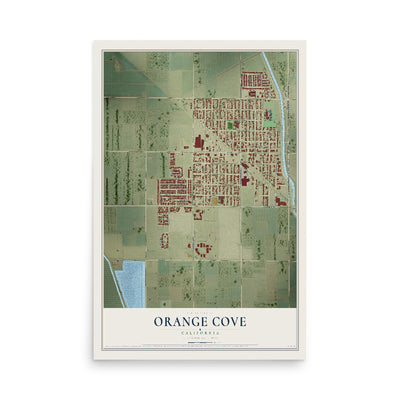 Map of Orange Cove, California, 12 x 18 inch unframed archival matte print