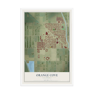 Map of Orange Cove, California, 12 x 18 inch print in a white wood frame