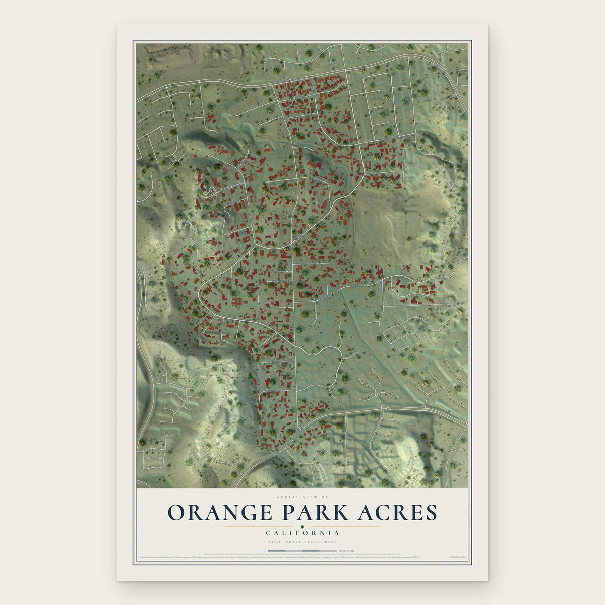 Orange Park Acres, California map print, the full design