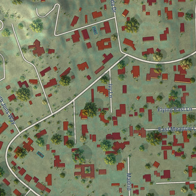 Close-up of the map of Orange Park Acres, California print showing street and building detail