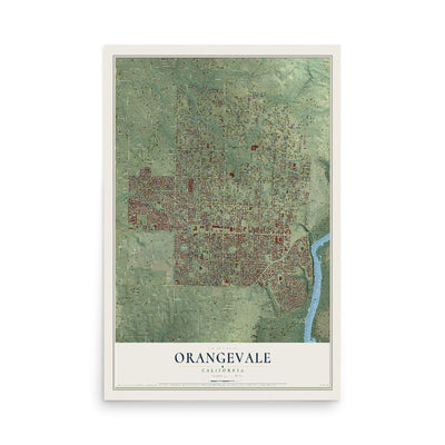 Map of Orangevale, California, 12 x 18 inch unframed archival matte print