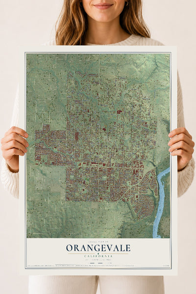 Map of Orangevale, California, 18 x 24 inch unframed archival matte print