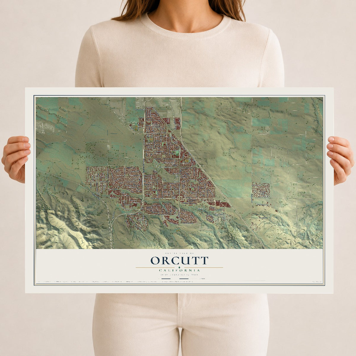 Map of Orcutt, California, 12 x 18 inch unframed archival matte print