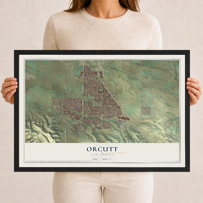 Map of Orcutt, California, 12 x 18 inch print in a black wood frame