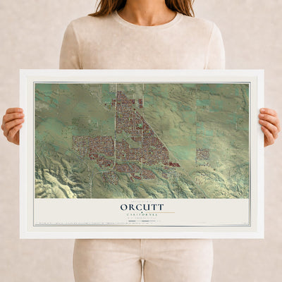 Map of Orcutt, California, 12 x 18 inch print in a white wood frame