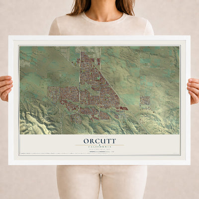 Map of Orcutt, California, 18 x 24 inch print in a white wood frame