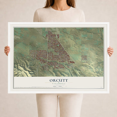 Map of Orcutt, California, 24 x 36 inch print in a white wood frame
