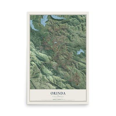Map of Orinda, California, 12 x 18 inch unframed archival matte print