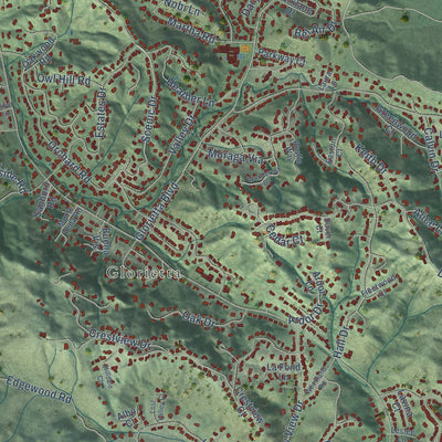 Second close-up of the map of Orinda, California print showing more streets and buildings