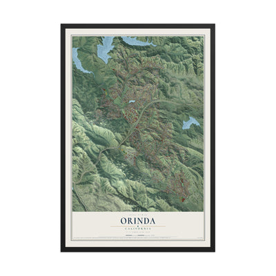 Map of Orinda, California, 12 x 18 inch print in a black wood frame