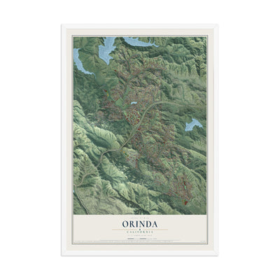 Map of Orinda, California, 12 x 18 inch print in a white wood frame