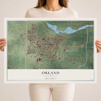 Map of Orland, California, 18 x 24 inch unframed archival matte print