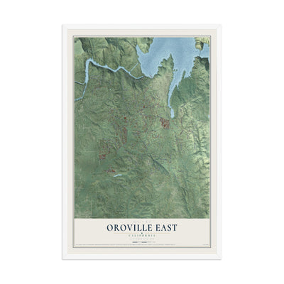 Map of Oroville East, California, 12 x 18 inch print in a white wood frame