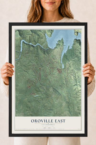Map of Oroville East, California, 18 x 24 inch print in a black wood frame
