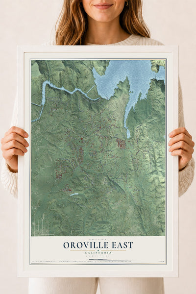 Map of Oroville East, California, 18 x 24 inch print in a white wood frame