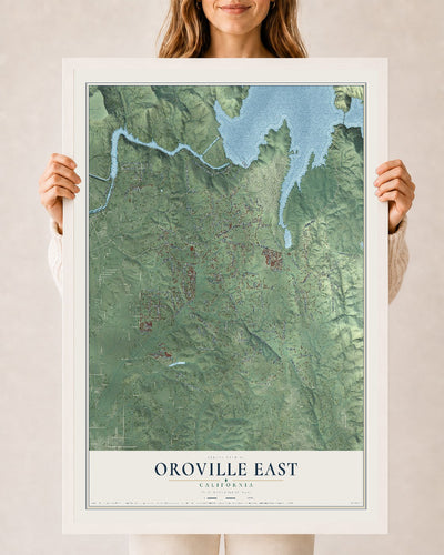 Map of Oroville East, California, 24 x 36 inch print in a white wood frame