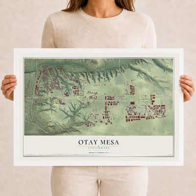 Map of Otay Mesa, California, 12 x 18 inch print in a white wood frame
