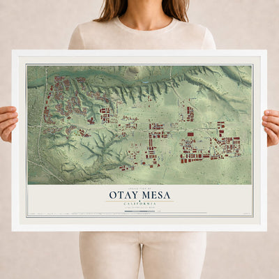 Map of Otay Mesa, California, 18 x 24 inch print in a white wood frame
