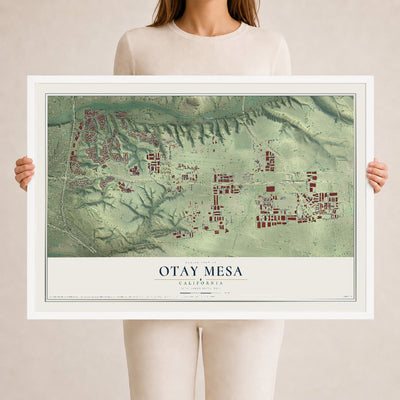 Map of Otay Mesa, California, 24 x 36 inch print in a white wood frame