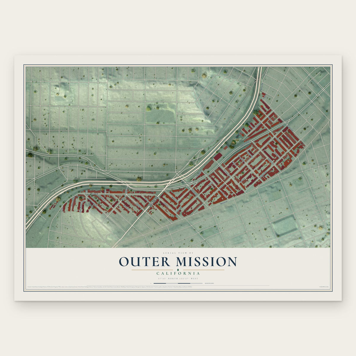 Outer Mission, California map print, the full design