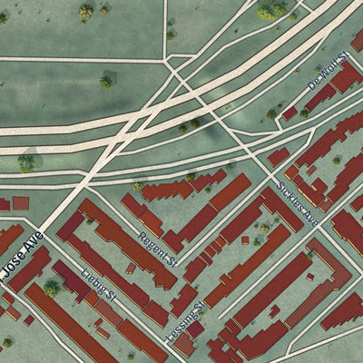 Close-up of the map of Outer Mission, California print showing street and building detail