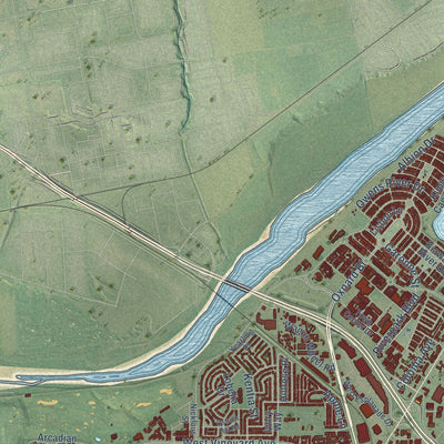 Second close-up of the map of Oxnard, California print showing more streets and buildings