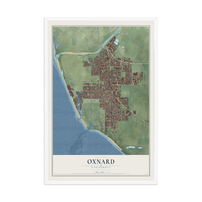 Map of Oxnard, California, 12 x 18 inch print in a white wood frame