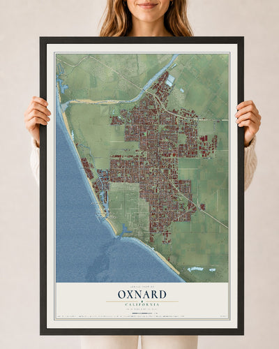 Map of Oxnard, California, 24 x 36 inch print in a black wood frame