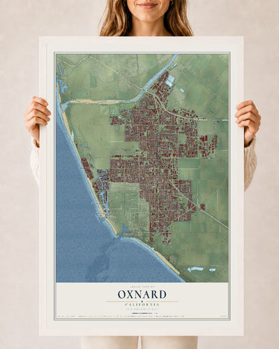 Map of Oxnard, California, 24 x 36 inch print in a white wood frame