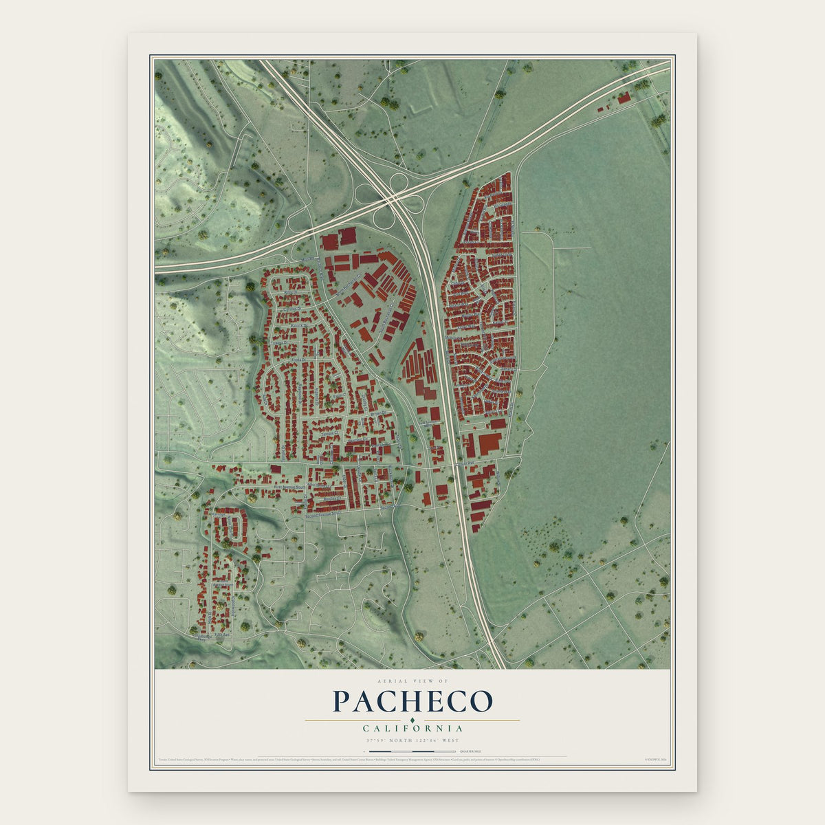 Pacheco, California map print, the full design