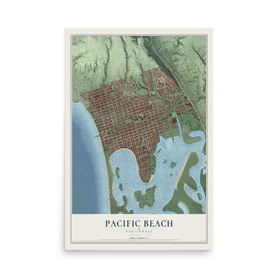 Map of Pacific Beach, California, 12 x 18 inch unframed archival matte print