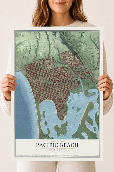 Map of Pacific Beach, California, 18 x 24 inch unframed archival matte print